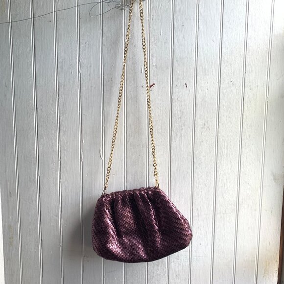 By Anthropologie Frankie Pink Metallic Chain Strap Clutch Crossbody Purse Dressy - Picture 2 of 14